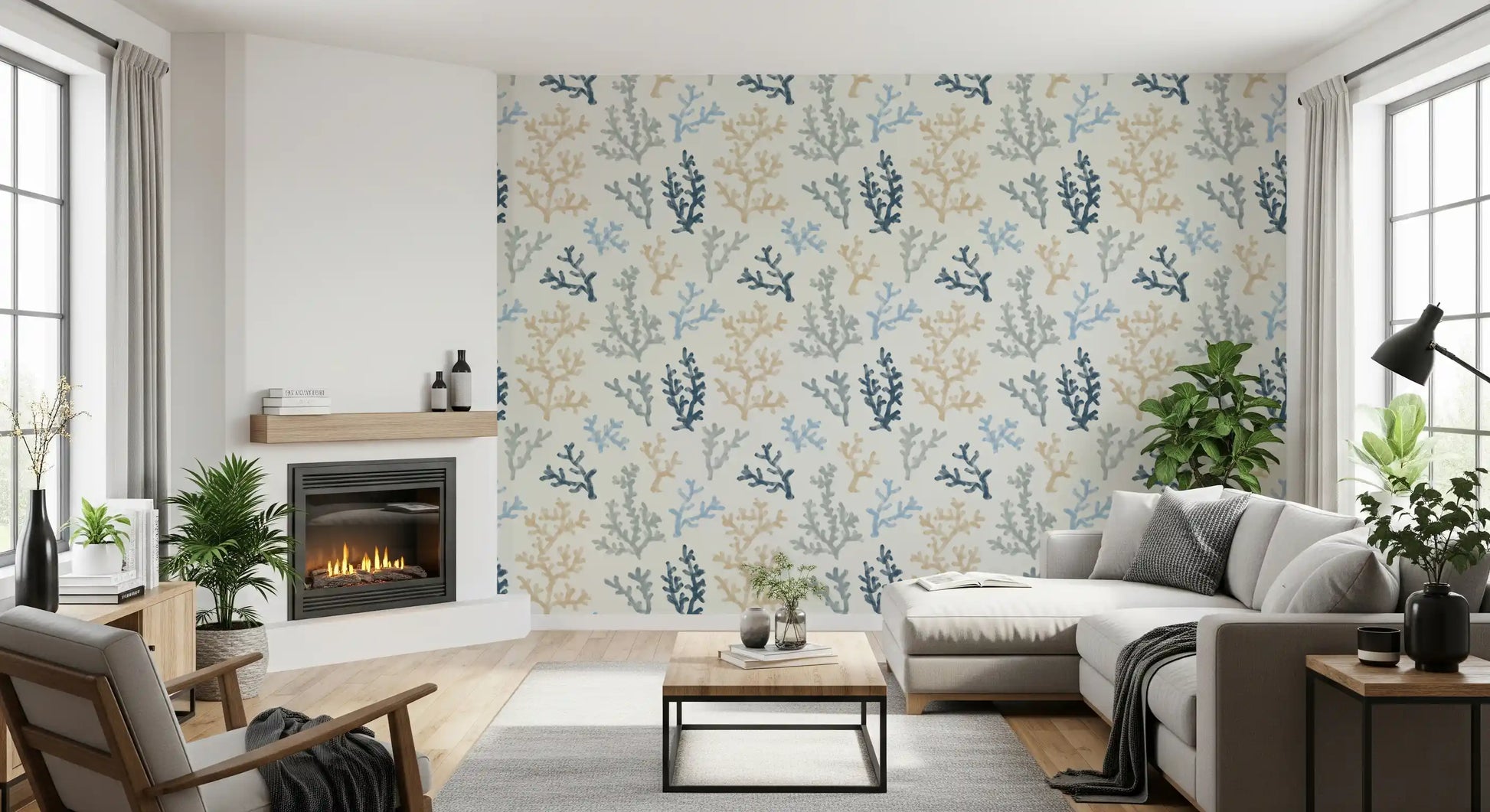 brushstrokes give life to oceanic motifs scattered on this Corals wallpaper.