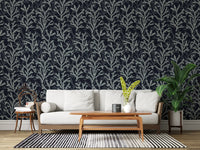 White organic stems flow vertically this specific Dark wallpaper pattern.