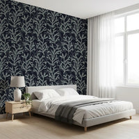 The Painted Coraline Greenish Grey Dark Wallpaper an inky color.