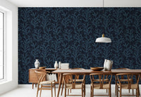 This Dining room displays a rich Painted Coraline Indian Teal Dark Wallpaper.
