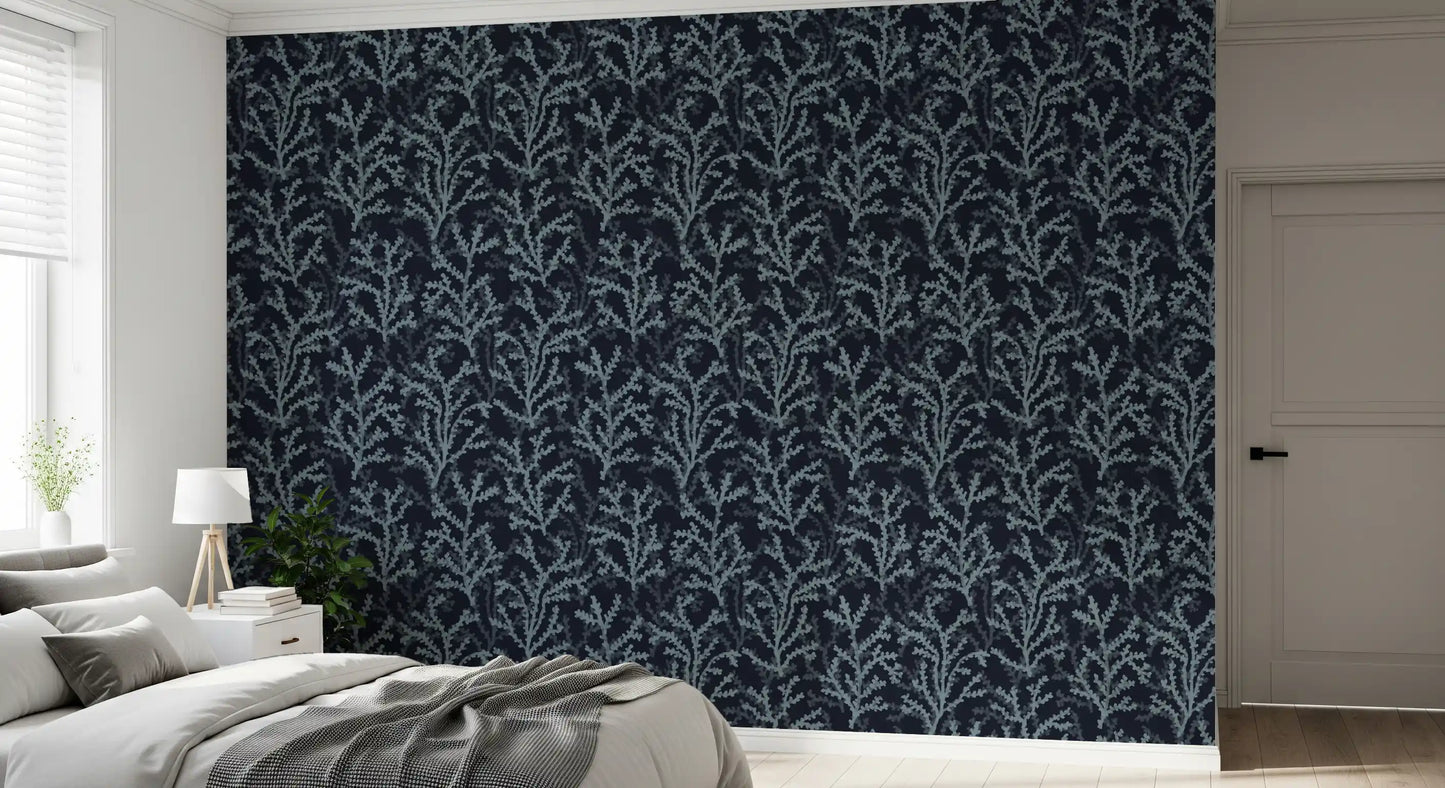 marine foliage fills the dark blue background of our Slate wallpaper.