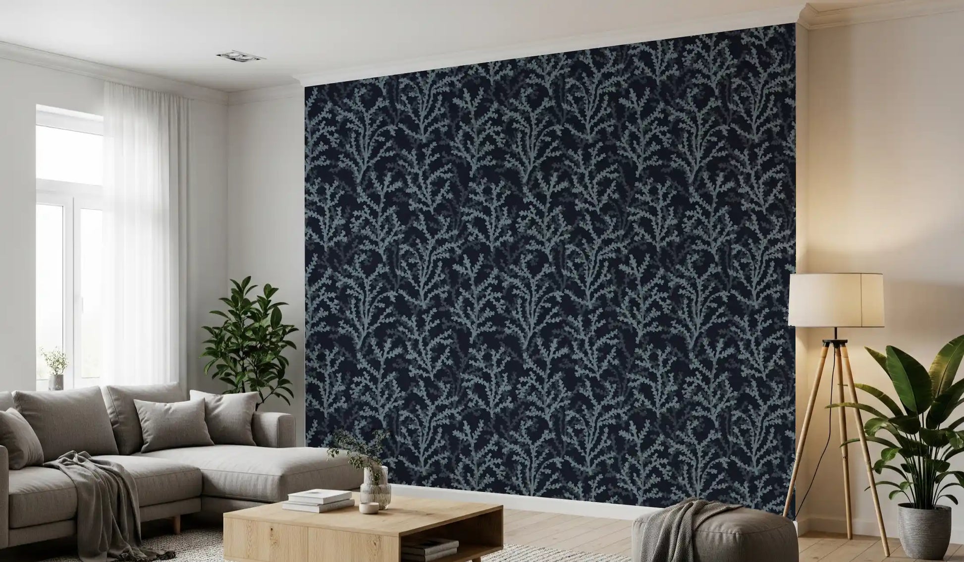 aquatic branches rise vertically the dense Gray wallpaper.