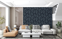 Gentile oceanic visuals complete the Dark wallpaper inside this peaceful Living room.