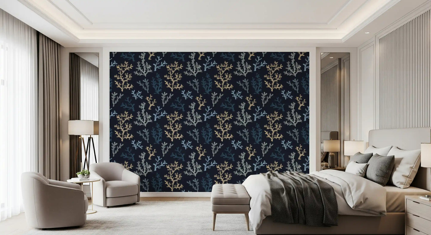 textured float freely across the Painted Corals Dark Wallpaper canvas.