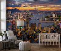 The radiant Hong Kong wall mural urban harbour scenes into a nursery.