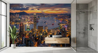 bathroom overlook a metropolis using the Twilight wall mural view.