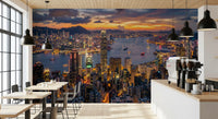 The Hong Kong Twilight Skyline Wall Mural displays a vibrant illuminated metropolis.
