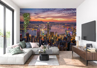 The Victoria Harbour Twilight wall mural showcases an immense coastal city overview.