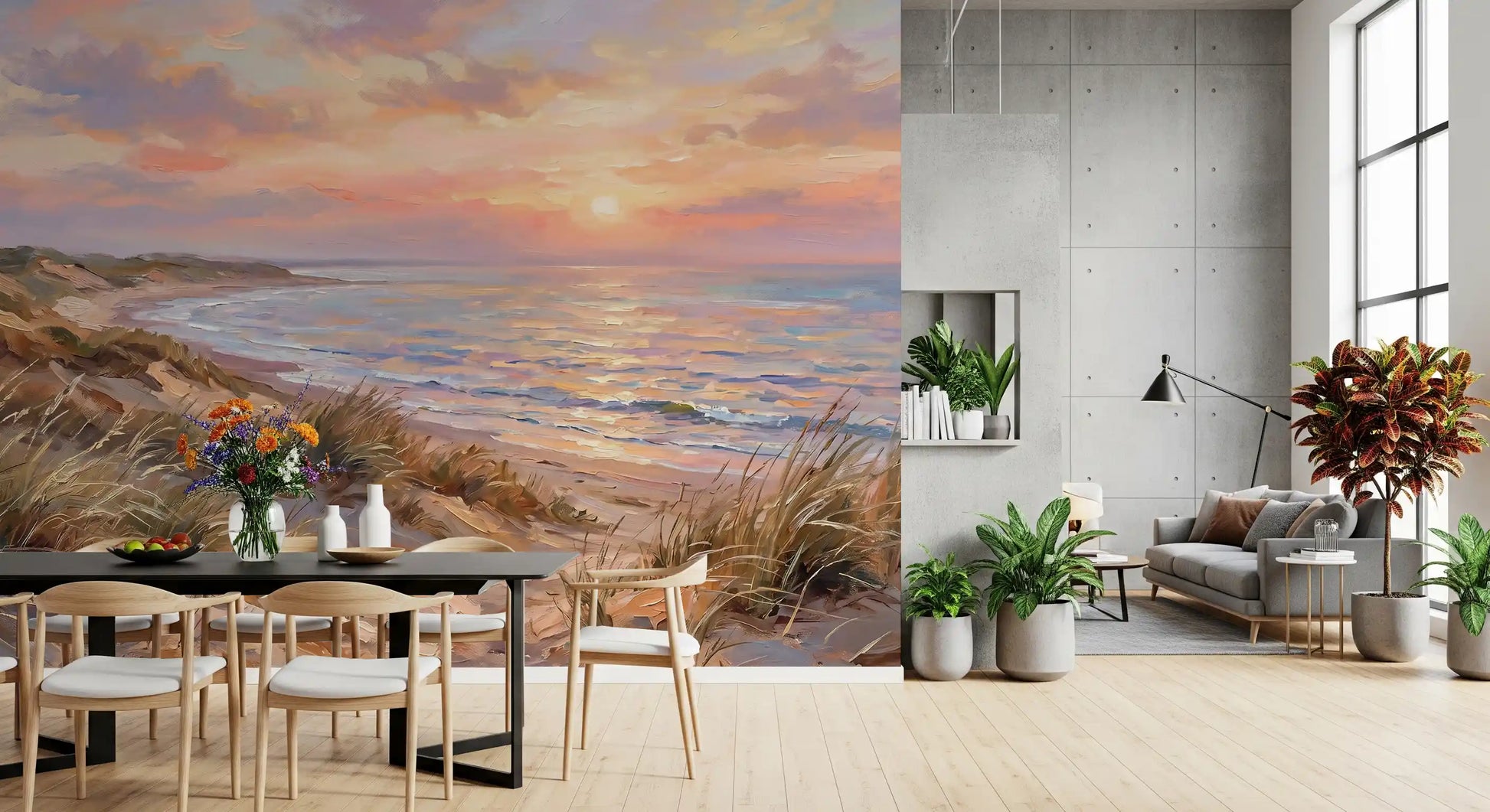 Vibrant twilight clouds stretch over the entire Dune Serenity at Golden Hour Wall Mural