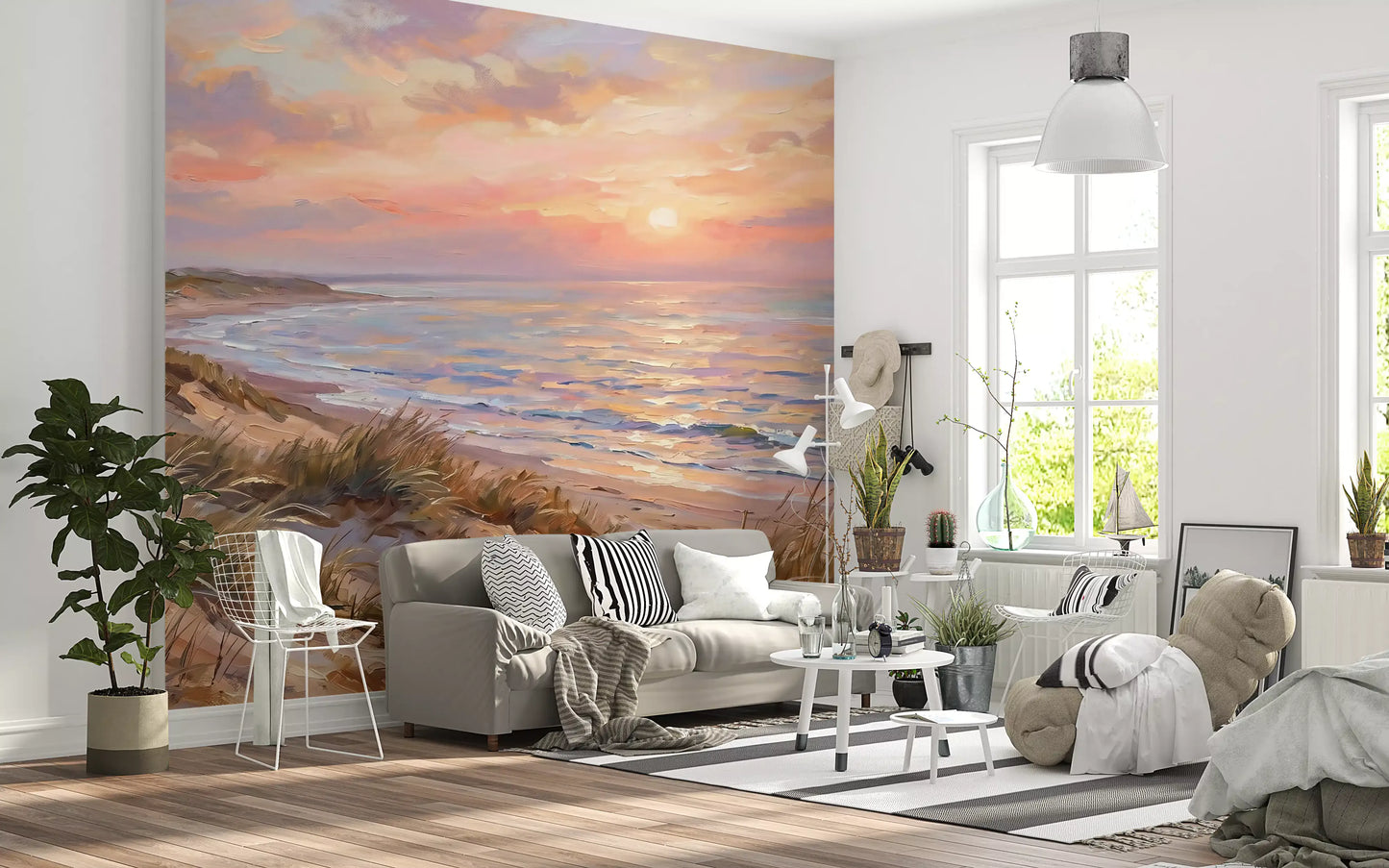 Textured brushstrokes characterize the pastel sky on this Serenity wall mural