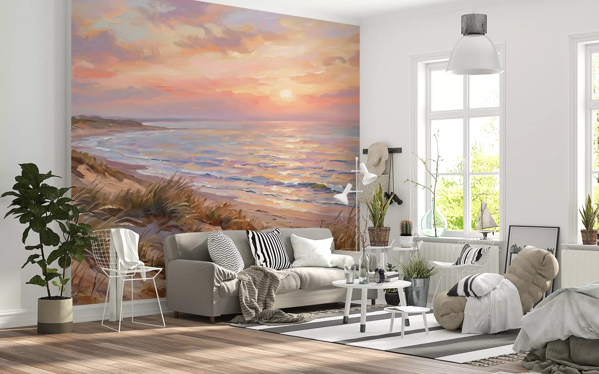 Textured brushstrokes characterize the pastel sky on this Serenity wall mural