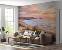 Tall seaside grass bends gently within the foreground of the Escape wall mural.