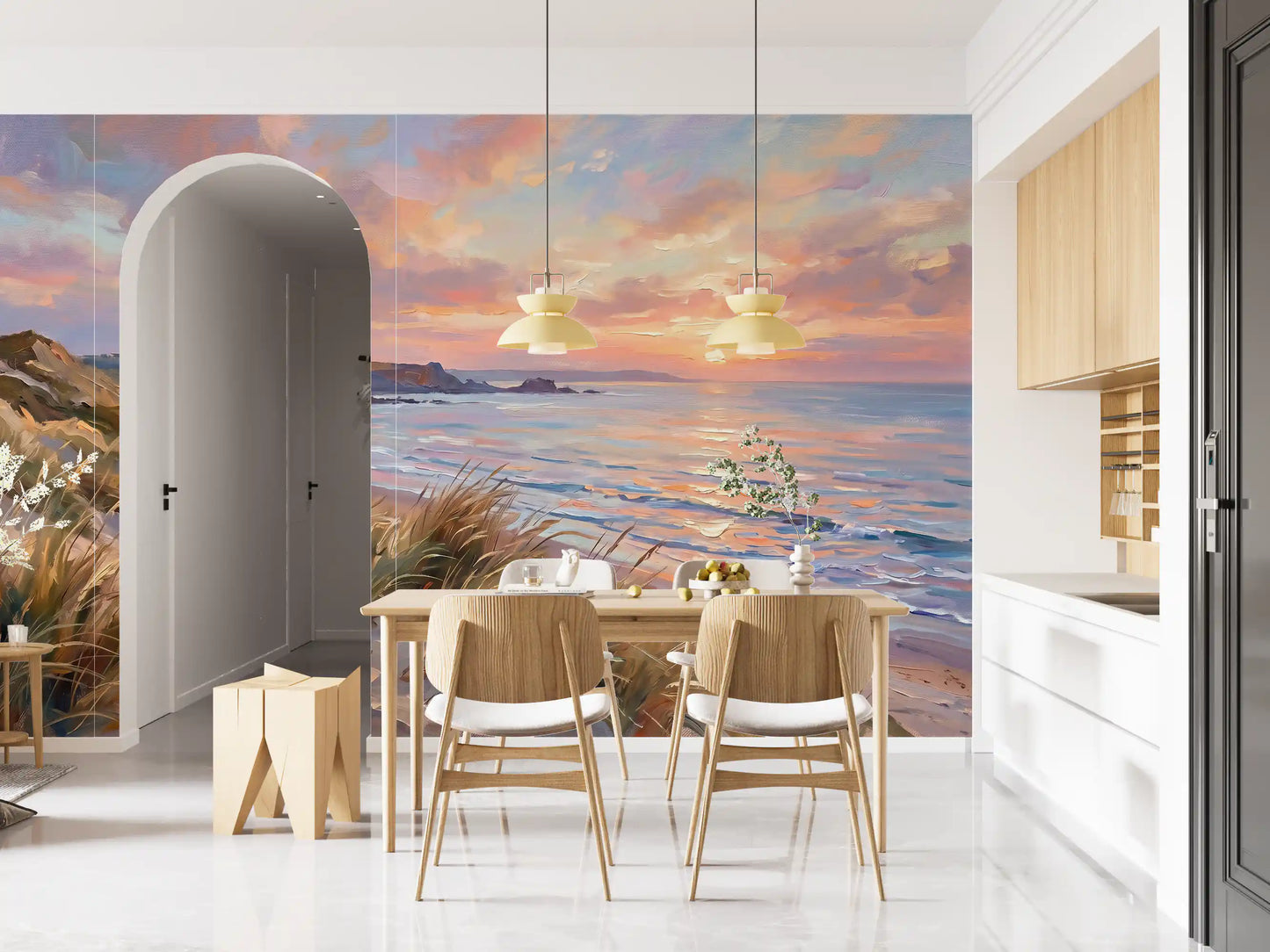 Dining room in a restaurant face the expansive Golden wall mural.