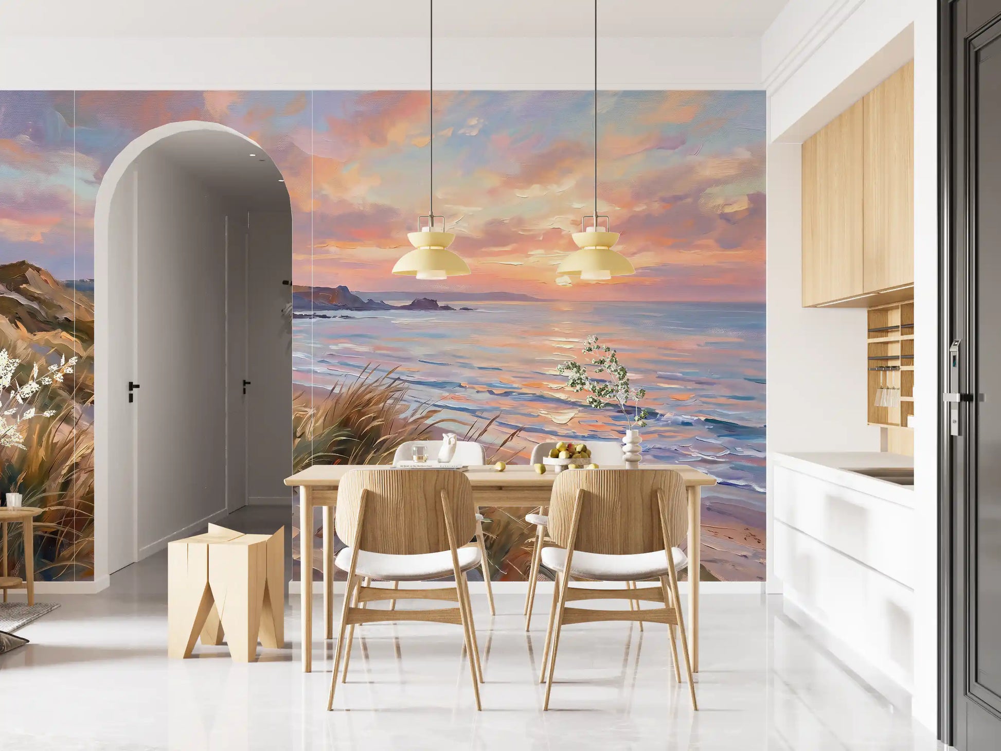 Dining room in a restaurant face the expansive Golden wall mural.