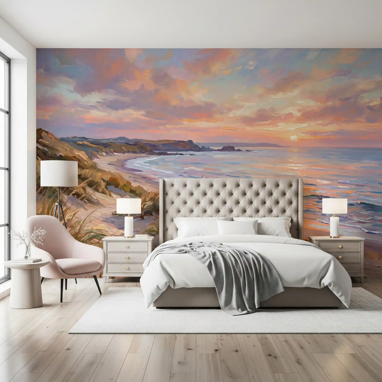 Calm waves wash onto the sandy shore in our unique Hour wall mural.