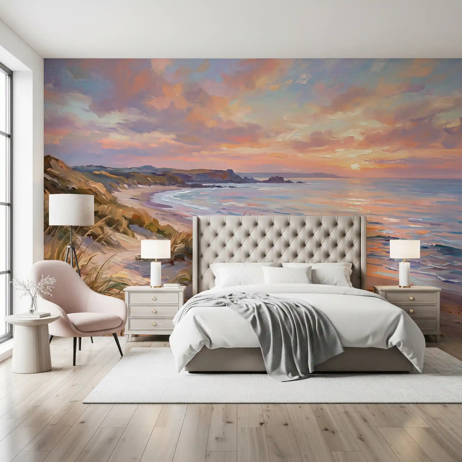 Calm waves wash onto the sandy shore in our unique Hour wall mural.