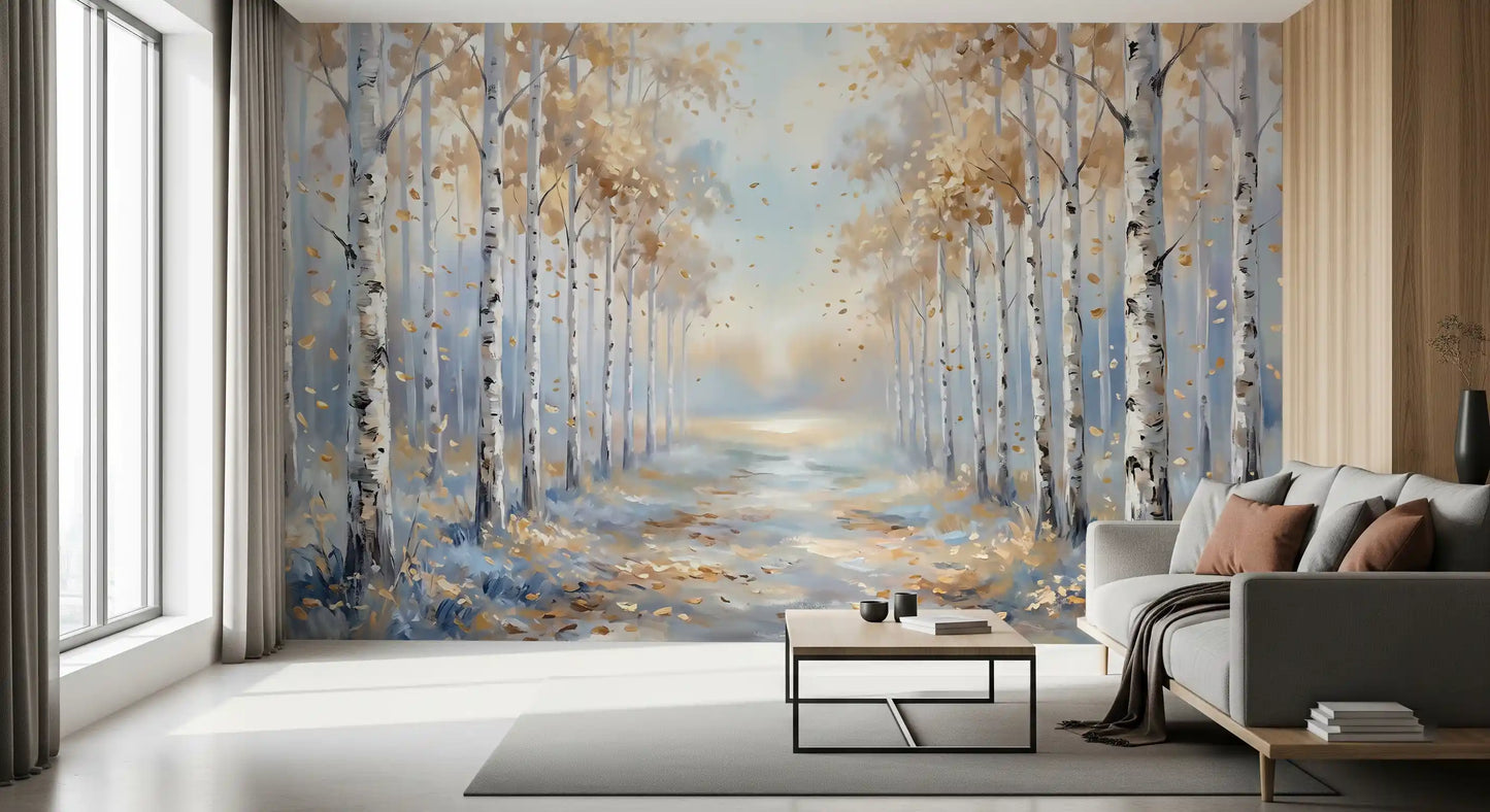 Golden Birch Path Wall Mural
