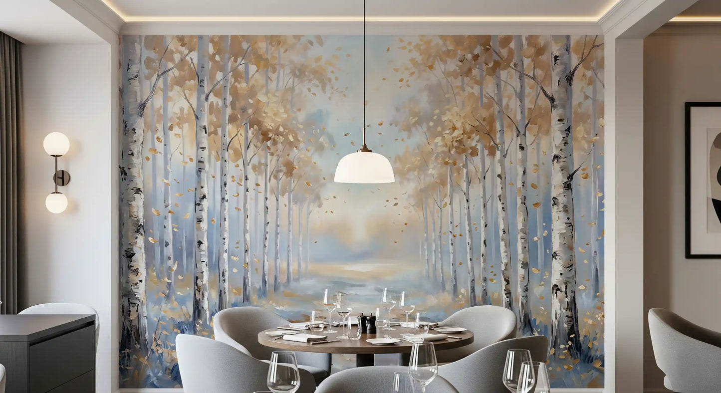 Golden Birch Path Wall Mural