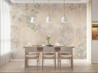 Yellow citrus fruits add gentle colour to the detailed Blossom wall mural canvas.