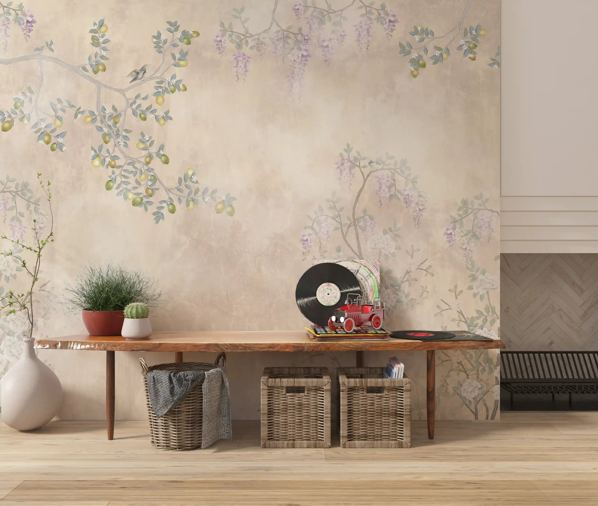 Bright Hallway highlight the Wisteria & Lemon Blossom Serenity Cream wall mural.
