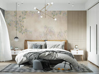 Green vines shape the Wisteria & Lemon Blossom Serenity Cream wall mural flawlessly.
