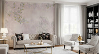 Draping branches complete the floral Blossom wall mural featured within a modern Living room.