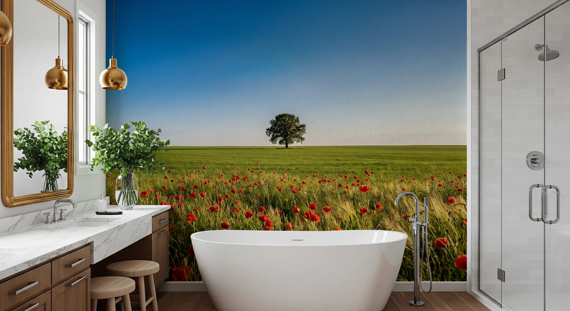 An expansive Horizon wall mural features an endless blue sky across its upper section.
