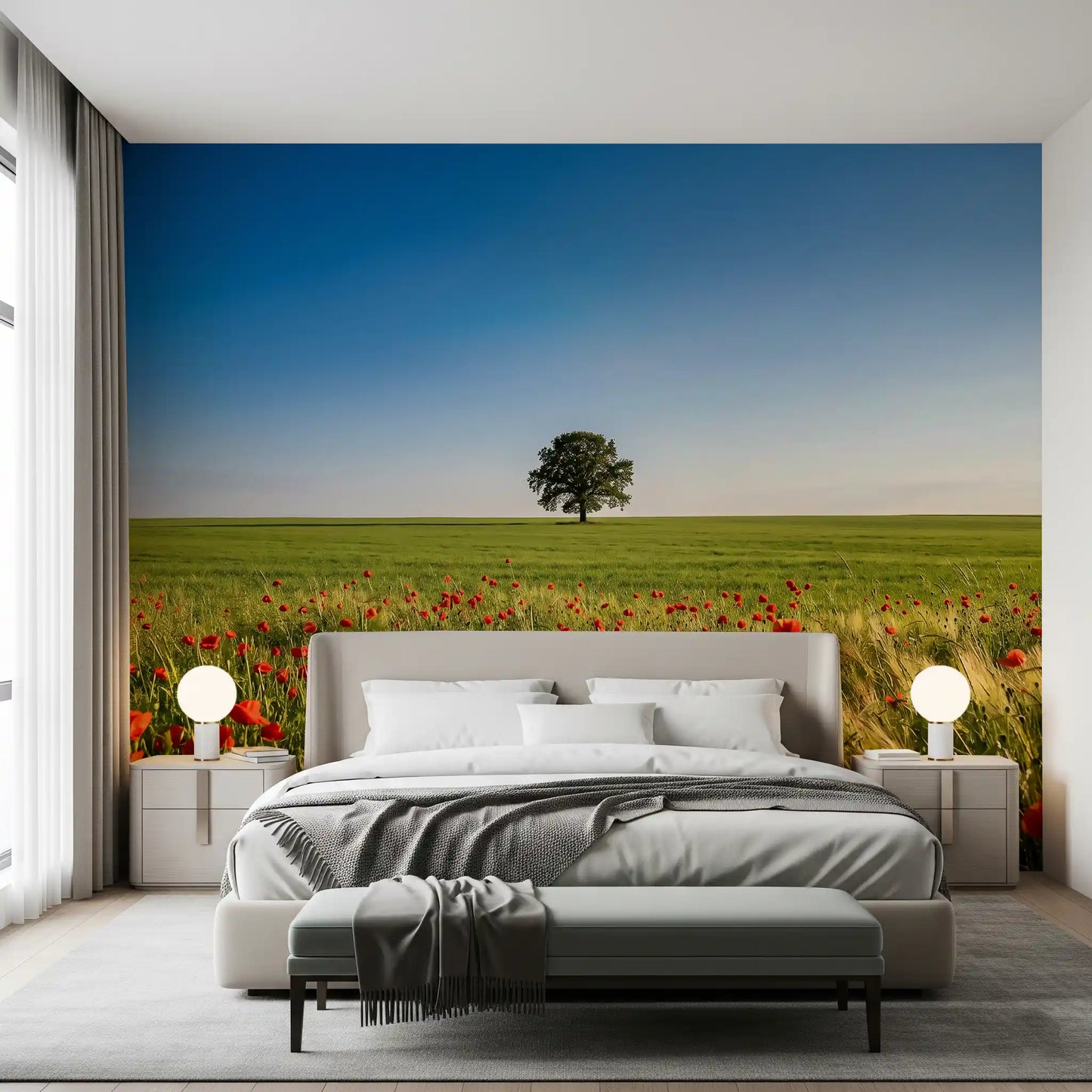 Wide agricultural plains separate from the clear atmosphere in this Meadow wall mural.