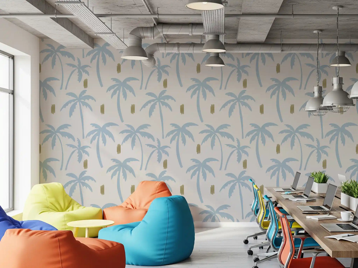 repeat of the palm tree wallpaper design showing flow