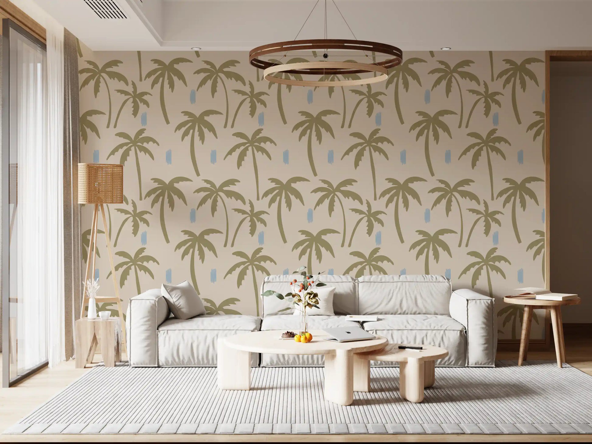 Hallway styled in Olive Palm Wallpaper with relaxed island tree forms