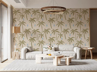 Hallway styled in Olive Palm Wallpaper with relaxed island tree forms