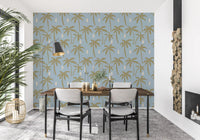 Blue Palm Tree wallpaper with soft coastal tones and open palm layout