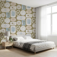 Bedroom wallpaper using Coastal Frame Wallpaper and wave icon panels