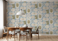 Dining area styled with Coastal Frame Wallpaper and beach-inspired motifs