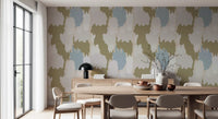 Dining room using Olive Green Wallpaper with soft abstract surface detail