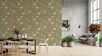 Dining room using Olive Green Tropical Wallpaper with starfish icon detail