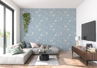 Hallway with Tropical Icon Wallpaper in a soft blue coastal pattern