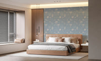 Bedroom with Soft Blue Tropical Icon Wallpaper and coastal symbols
