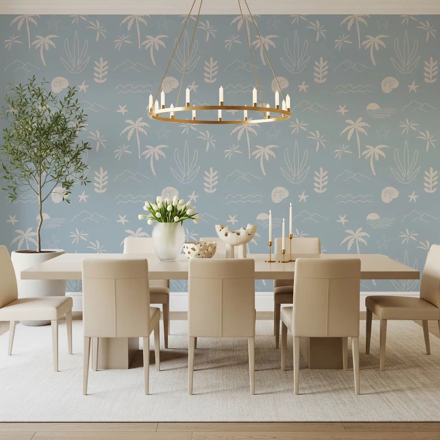 Tropical Icon Wallpaper with shell detail and relaxed coastal line artwork