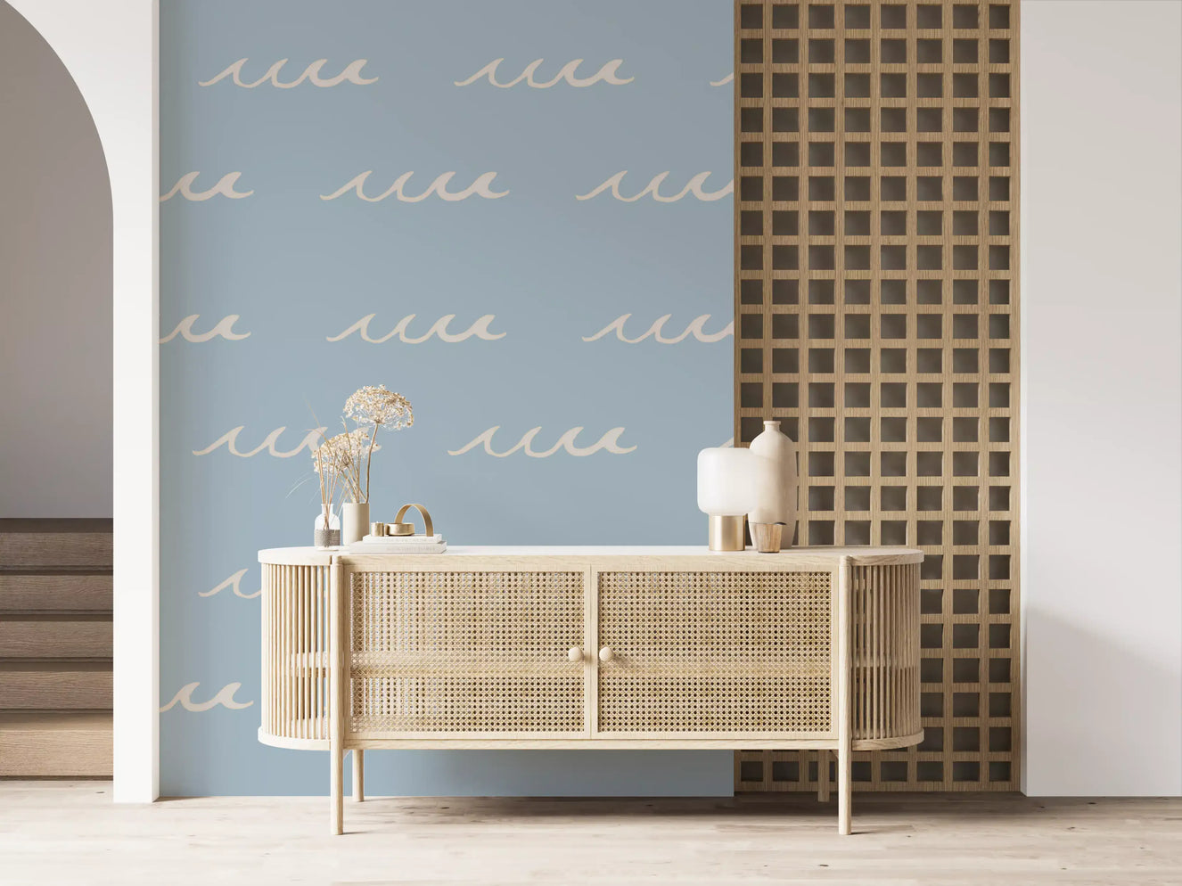 Soft Blue Wave Wallpaper Boho Coastal Wallpaper⁠
