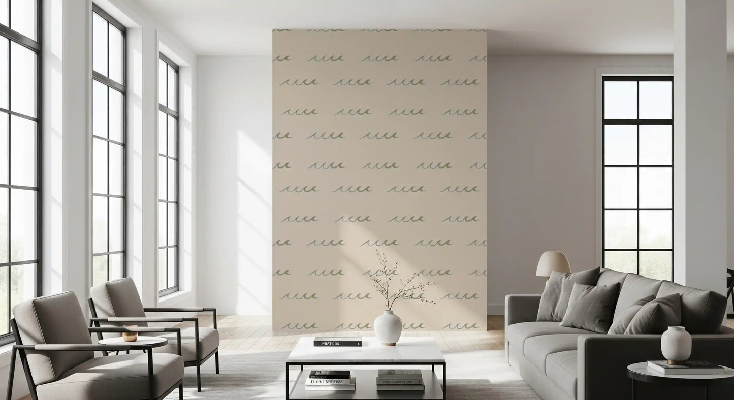 Soft wave wallpaper with spaced motifs and a calm sandy tone