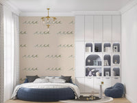Bedroom wall showing Sand Wave Wallpaper with calm coastal wave lines