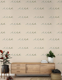 Sand boho wallpaper showing curved wave forms and light coastal character