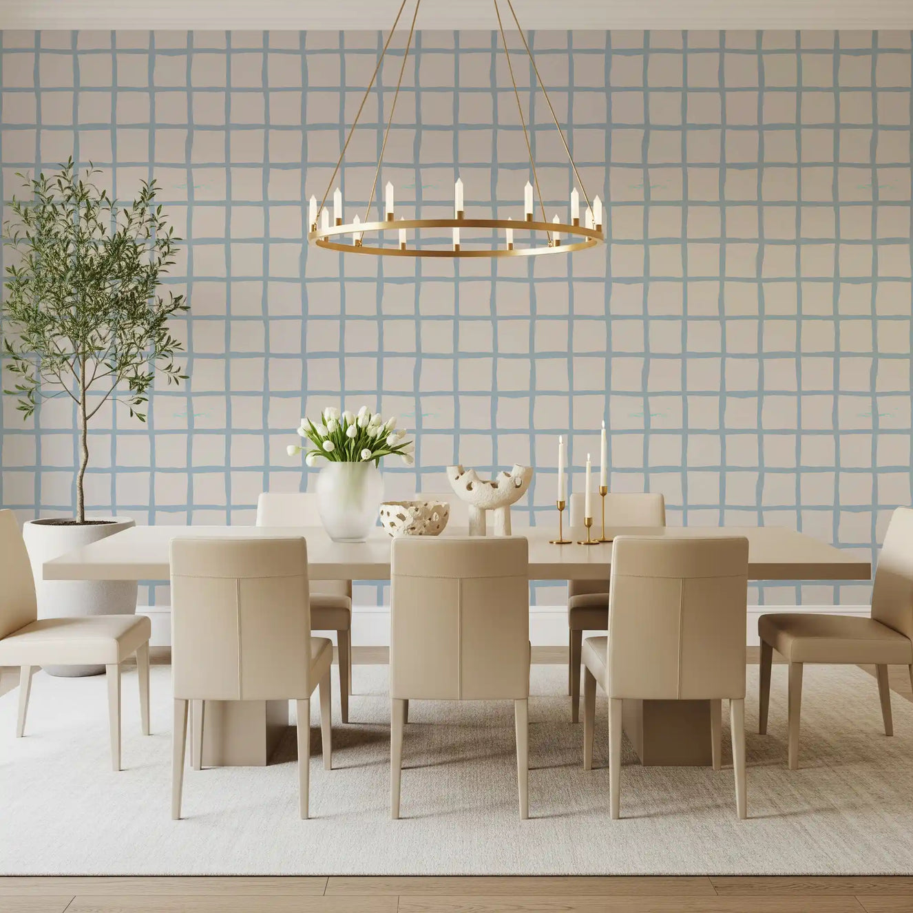 Olive Green Grid Wallpaper Boho Coastal Wallpaper⁠