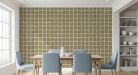 Green check wallpaper carrying soft geometric squares and casual line detail