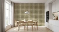 Olive beige green grid wallpaper with uneven checks and simple square rhythm