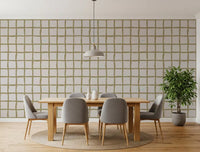 Coastal check wallpaper with olive lines and softly formed square sections