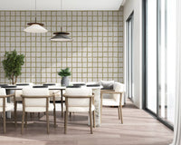 Boho Coastal Wallpaper showing soft olive checks on a warm pale background