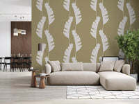 Living room wall using Boho Coastal Wallpaper with cream leaf silhouettes