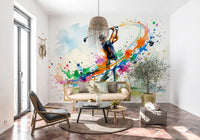 Office interior wall mural using golf player artwork and splash effects